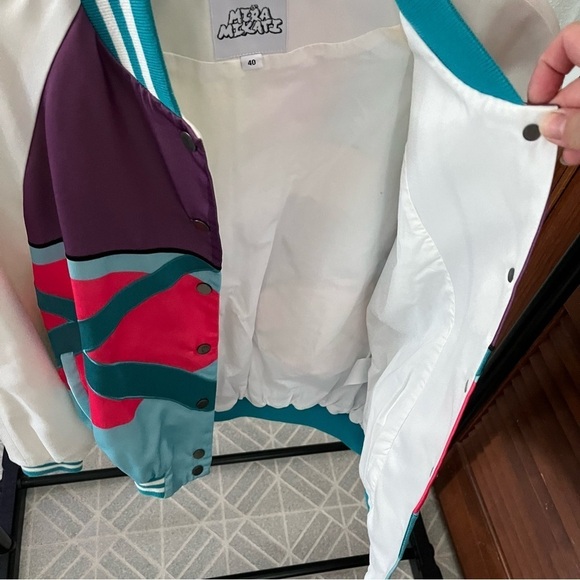 KAWS x MIRA MIKATI sz 40 S White Blue Bomber Jacket Snap Buttons $1895 - Picture 7 of 16